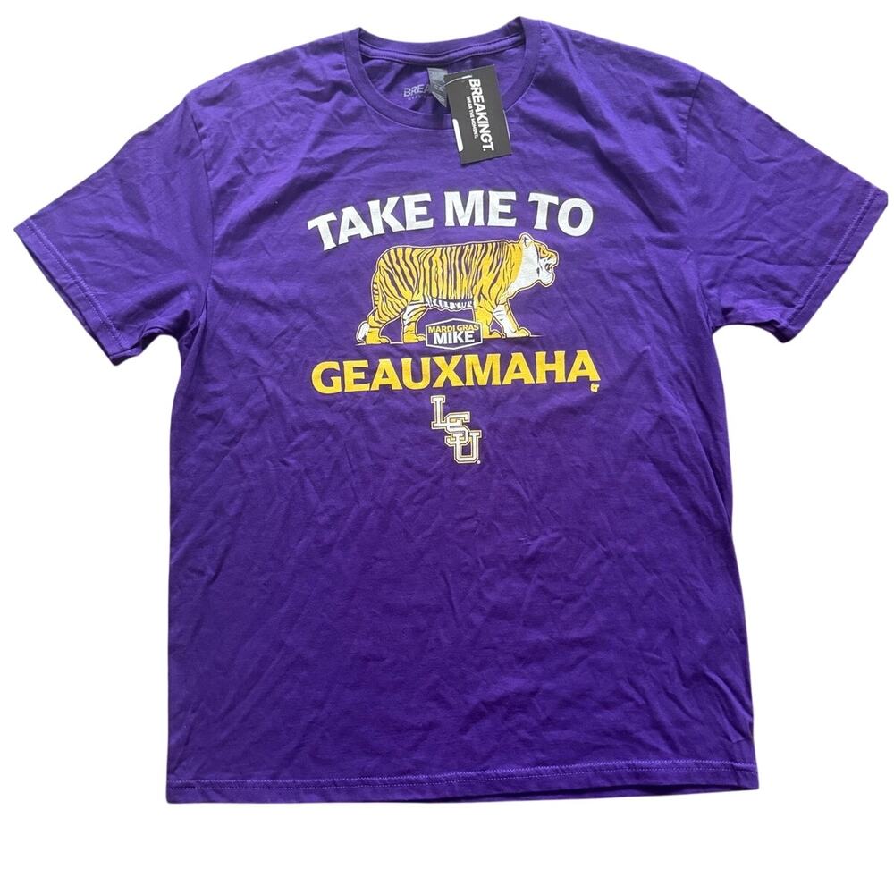 LSU Tigers Take Me To Geauxmaha Baseball Shirt Large Purple NWT